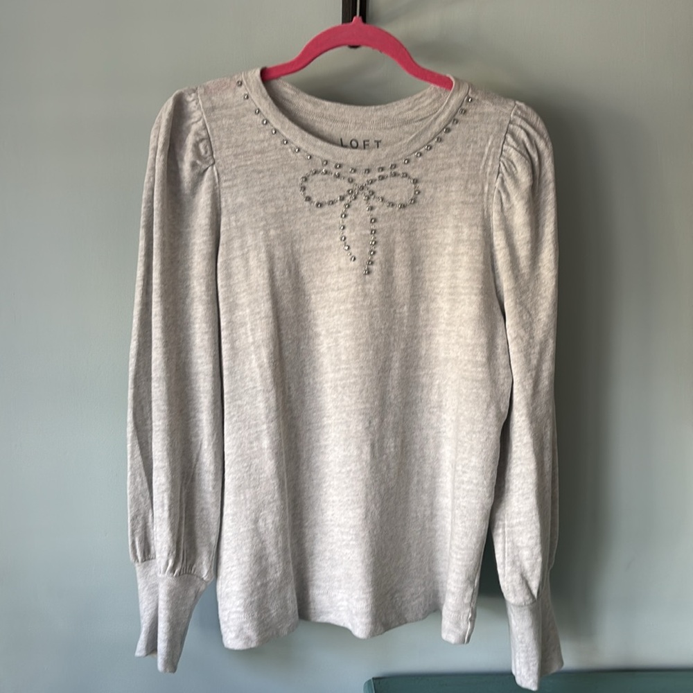 LOFT Rhinestone Bow Sweater Top - Picture 2 of 6